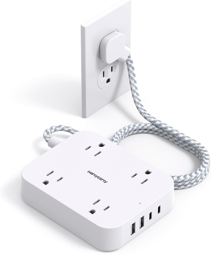 Flat Plug Extension Cord, 5ft Power Strip with 4 USB Ports(2 USB C), 4 Widely Outlets Extender, Wall Mount, Desk Charging Station for Office, School, Travel and Dorm Room Essentials, ETL Listed Flat Plug Extension Cord, 5ft Power Strip with 4 USB Ports(2 USB C), 4 Widely Outlets Extender, Wall Mount, Desk Charging Station for Office, School, Travel and Dorm Room Essentials, ETL Listed