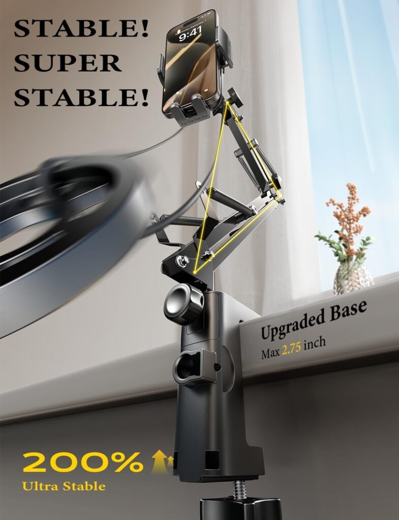 LISEN for Gooseneck Phone Holder for Bed Desk [3rd Upgrade] Cell Phone Stand for Desk Bed iPhone Holder Laying Down Bed Accessories,Flexible Arm Clamp Clip Phone Mount Stand for Filming Fits iPhone