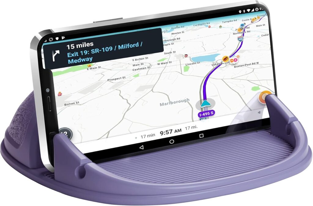 Loncaster Car Phone Holder, Car Phone Mount Silicone Car Pad Mat for Various Dashboards, Slip Free Desk Phone Stand Compatible with iPhone, Samsung, Android Smartphones, GPS Devices and More, Black