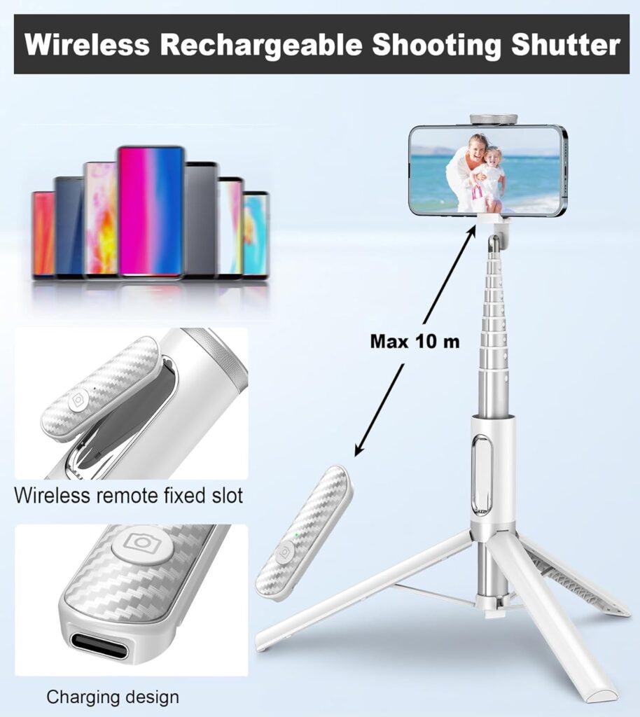 TONEOF 67 Cell Phone Selfie Stick Tripod,Smartphone Tripod Stand All-in-1 with Integrated Wireless Remote,Portable,Lightweight,Extendable Phone Tripod for iPhone/Android(Black)