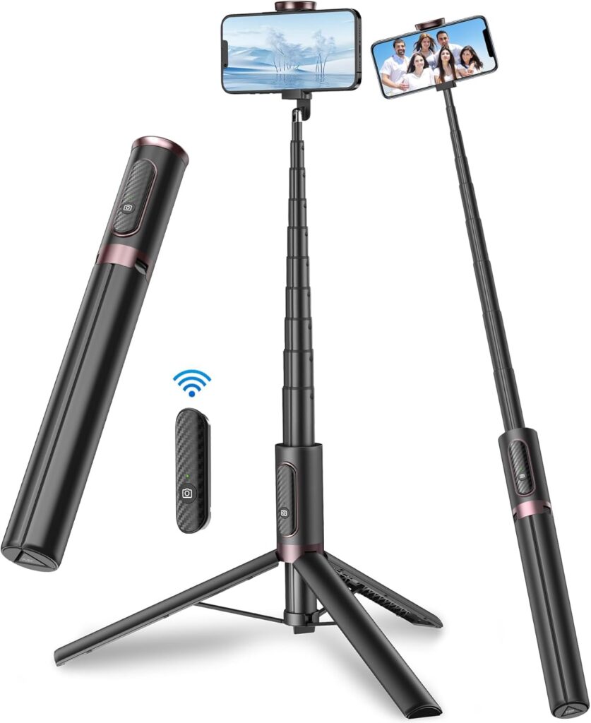 TONEOF 67 Cell Phone Selfie Stick Tripod,Smartphone Tripod Stand All-in-1 with Integrated Wireless Remote,Portable,Lightweight,Extendable Phone Tripod for iPhone/Android(Black)